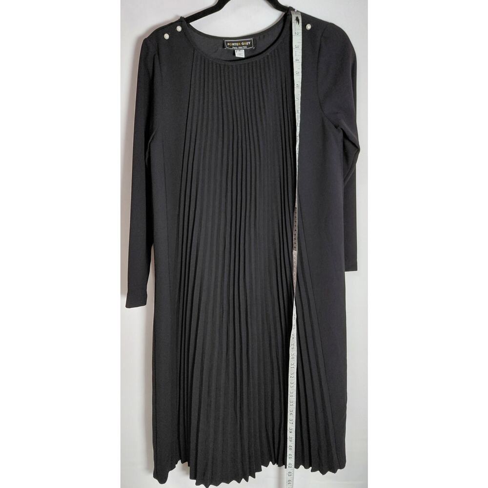 PORTER GREY Black Pleated Dress Solid Long Sleeve Size S